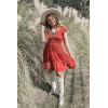 imageZESICA Womens 2025 Summer Casual V Neck Flutter Sleeve Bohemian Ruffle Smocked A Line Swing Mini DressRust
