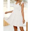 imageZESICA Womens 2025 Summer Casual V Neck Flutter Sleeve Bohemian Ruffle Smocked A Line Swing Mini DressWhite