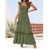 imageZESICA Womens 2025 Summer Lace Strap Sleeveless Square Neck Smocked High Waist Ruffle Hollow Out Flowy A Line Maxi DressArmygreen