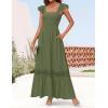 imageZESICA Womens 2025 Summer Lace Strap Sleeveless Square Neck Smocked High Waist Ruffle Hollow Out Flowy A Line Maxi DressArmygreen