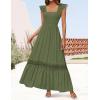 imageZESICA Womens 2025 Summer Lace Strap Sleeveless Square Neck Smocked High Waist Ruffle Hollow Out Flowy A Line Maxi DressArmygreen