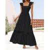 imageZESICA Womens 2025 Summer Lace Strap Sleeveless Square Neck Smocked High Waist Ruffle Hollow Out Flowy A Line Maxi DressBlack