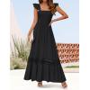 imageZESICA Womens 2025 Summer Lace Strap Sleeveless Square Neck Smocked High Waist Ruffle Hollow Out Flowy A Line Maxi DressBlack