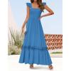 imageZESICA Womens 2025 Summer Lace Strap Sleeveless Square Neck Smocked High Waist Ruffle Hollow Out Flowy A Line Maxi DressCobaltblue