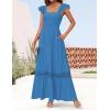 imageZESICA Womens 2025 Summer Lace Strap Sleeveless Square Neck Smocked High Waist Ruffle Hollow Out Flowy A Line Maxi DressCobaltblue