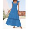 imageZESICA Womens 2025 Summer Lace Strap Sleeveless Square Neck Smocked High Waist Ruffle Hollow Out Flowy A Line Maxi DressCobaltblue