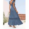 imageZESICA Womens 2025 Summer Lace Strap Sleeveless Square Neck Smocked High Waist Ruffle Hollow Out Flowy A Line Maxi DressDustyblue