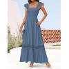 imageZESICA Womens 2025 Summer Lace Strap Sleeveless Square Neck Smocked High Waist Ruffle Hollow Out Flowy A Line Maxi DressDustyblue
