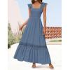 imageZESICA Womens 2025 Summer Lace Strap Sleeveless Square Neck Smocked High Waist Ruffle Hollow Out Flowy A Line Maxi DressDustyblue