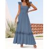 imageZESICA Womens 2025 Summer Lace Strap Sleeveless Square Neck Smocked High Waist Ruffle Hollow Out Flowy A Line Maxi DressDustyblue