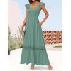 imageZESICA Womens 2025 Summer Lace Strap Sleeveless Square Neck Smocked High Waist Ruffle Hollow Out Flowy A Line Maxi DressGreen