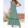 imageZESICA Womens 2025 Summer Lace Strap Sleeveless Square Neck Smocked High Waist Ruffle Hollow Out Flowy A Line Maxi DressGreen