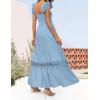 imageZESICA Womens 2025 Summer Lace Strap Sleeveless Square Neck Smocked High Waist Ruffle Hollow Out Flowy A Line Maxi DressLightblue