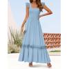 imageZESICA Womens 2025 Summer Lace Strap Sleeveless Square Neck Smocked High Waist Ruffle Hollow Out Flowy A Line Maxi DressLightblue