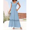 imageZESICA Womens 2025 Summer Lace Strap Sleeveless Square Neck Smocked High Waist Ruffle Hollow Out Flowy A Line Maxi DressLightblue