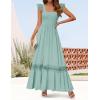 imageZESICA Womens 2025 Summer Lace Strap Sleeveless Square Neck Smocked High Waist Ruffle Hollow Out Flowy A Line Maxi DressLightgreen
