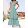 imageZESICA Womens 2025 Summer Lace Strap Sleeveless Square Neck Smocked High Waist Ruffle Hollow Out Flowy A Line Maxi DressLightgreen