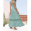 imageZESICA Womens 2025 Summer Lace Strap Sleeveless Square Neck Smocked High Waist Ruffle Hollow Out Flowy A Line Maxi DressLightgreen