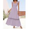 imageZESICA Womens 2025 Summer Lace Strap Sleeveless Square Neck Smocked High Waist Ruffle Hollow Out Flowy A Line Maxi DressLightpurple
