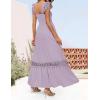 imageZESICA Womens 2025 Summer Lace Strap Sleeveless Square Neck Smocked High Waist Ruffle Hollow Out Flowy A Line Maxi DressLightpurple