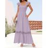 imageZESICA Womens 2025 Summer Lace Strap Sleeveless Square Neck Smocked High Waist Ruffle Hollow Out Flowy A Line Maxi DressLightpurple