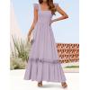 imageZESICA Womens 2025 Summer Lace Strap Sleeveless Square Neck Smocked High Waist Ruffle Hollow Out Flowy A Line Maxi DressLightpurple