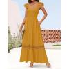 imageZESICA Womens 2025 Summer Lace Strap Sleeveless Square Neck Smocked High Waist Ruffle Hollow Out Flowy A Line Maxi DressMustard