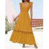 imageZESICA Womens 2025 Summer Lace Strap Sleeveless Square Neck Smocked High Waist Ruffle Hollow Out Flowy A Line Maxi DressMustard