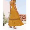 imageZESICA Womens 2025 Summer Lace Strap Sleeveless Square Neck Smocked High Waist Ruffle Hollow Out Flowy A Line Maxi DressMustard