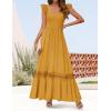 imageZESICA Womens 2025 Summer Lace Strap Sleeveless Square Neck Smocked High Waist Ruffle Hollow Out Flowy A Line Maxi DressMustard