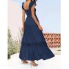 imageZESICA Womens 2025 Summer Lace Strap Sleeveless Square Neck Smocked High Waist Ruffle Hollow Out Flowy A Line Maxi DressNavy
