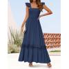 imageZESICA Womens 2025 Summer Lace Strap Sleeveless Square Neck Smocked High Waist Ruffle Hollow Out Flowy A Line Maxi DressNavy