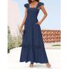 imageZESICA Womens 2025 Summer Lace Strap Sleeveless Square Neck Smocked High Waist Ruffle Hollow Out Flowy A Line Maxi DressNavy