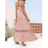 imageZESICA Womens 2025 Summer Lace Strap Sleeveless Square Neck Smocked High Waist Ruffle Hollow Out Flowy A Line Maxi DressPink