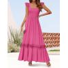 imageZESICA Womens 2025 Summer Lace Strap Sleeveless Square Neck Smocked High Waist Ruffle Hollow Out Flowy A Line Maxi DressRose