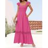 imageZESICA Womens 2025 Summer Lace Strap Sleeveless Square Neck Smocked High Waist Ruffle Hollow Out Flowy A Line Maxi DressRose
