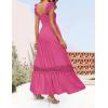 imageZESICA Womens 2025 Summer Lace Strap Sleeveless Square Neck Smocked High Waist Ruffle Hollow Out Flowy A Line Maxi DressRose