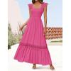 imageZESICA Womens 2025 Summer Lace Strap Sleeveless Square Neck Smocked High Waist Ruffle Hollow Out Flowy A Line Maxi DressRose