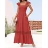 imageZESICA Womens 2025 Summer Lace Strap Sleeveless Square Neck Smocked High Waist Ruffle Hollow Out Flowy A Line Maxi DressRust