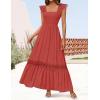 imageZESICA Womens 2025 Summer Lace Strap Sleeveless Square Neck Smocked High Waist Ruffle Hollow Out Flowy A Line Maxi DressRust