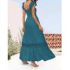 imageZESICA Womens 2025 Summer Lace Strap Sleeveless Square Neck Smocked High Waist Ruffle Hollow Out Flowy A Line Maxi DressTeal