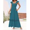 imageZESICA Womens 2025 Summer Lace Strap Sleeveless Square Neck Smocked High Waist Ruffle Hollow Out Flowy A Line Maxi DressTeal