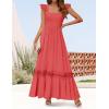 imageZESICA Womens 2025 Summer Lace Strap Sleeveless Square Neck Smocked High Waist Ruffle Hollow Out Flowy A Line Maxi DressWatermelon