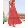 imageZESICA Womens 2025 Summer Lace Strap Sleeveless Square Neck Smocked High Waist Ruffle Hollow Out Flowy A Line Maxi DressWatermelon