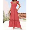 imageZESICA Womens 2025 Summer Lace Strap Sleeveless Square Neck Smocked High Waist Ruffle Hollow Out Flowy A Line Maxi DressWatermelon