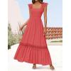 imageZESICA Womens 2025 Summer Lace Strap Sleeveless Square Neck Smocked High Waist Ruffle Hollow Out Flowy A Line Maxi DressWatermelon
