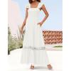 imageZESICA Womens 2025 Summer Lace Strap Sleeveless Square Neck Smocked High Waist Ruffle Hollow Out Flowy A Line Maxi DressWhite