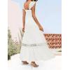 imageZESICA Womens 2025 Summer Lace Strap Sleeveless Square Neck Smocked High Waist Ruffle Hollow Out Flowy A Line Maxi DressWhite
