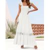 imageZESICA Womens 2025 Summer Lace Strap Sleeveless Square Neck Smocked High Waist Ruffle Hollow Out Flowy A Line Maxi DressWhite