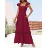 imageZESICA Womens 2025 Summer Lace Strap Sleeveless Square Neck Smocked High Waist Ruffle Hollow Out Flowy A Line Maxi DressWine